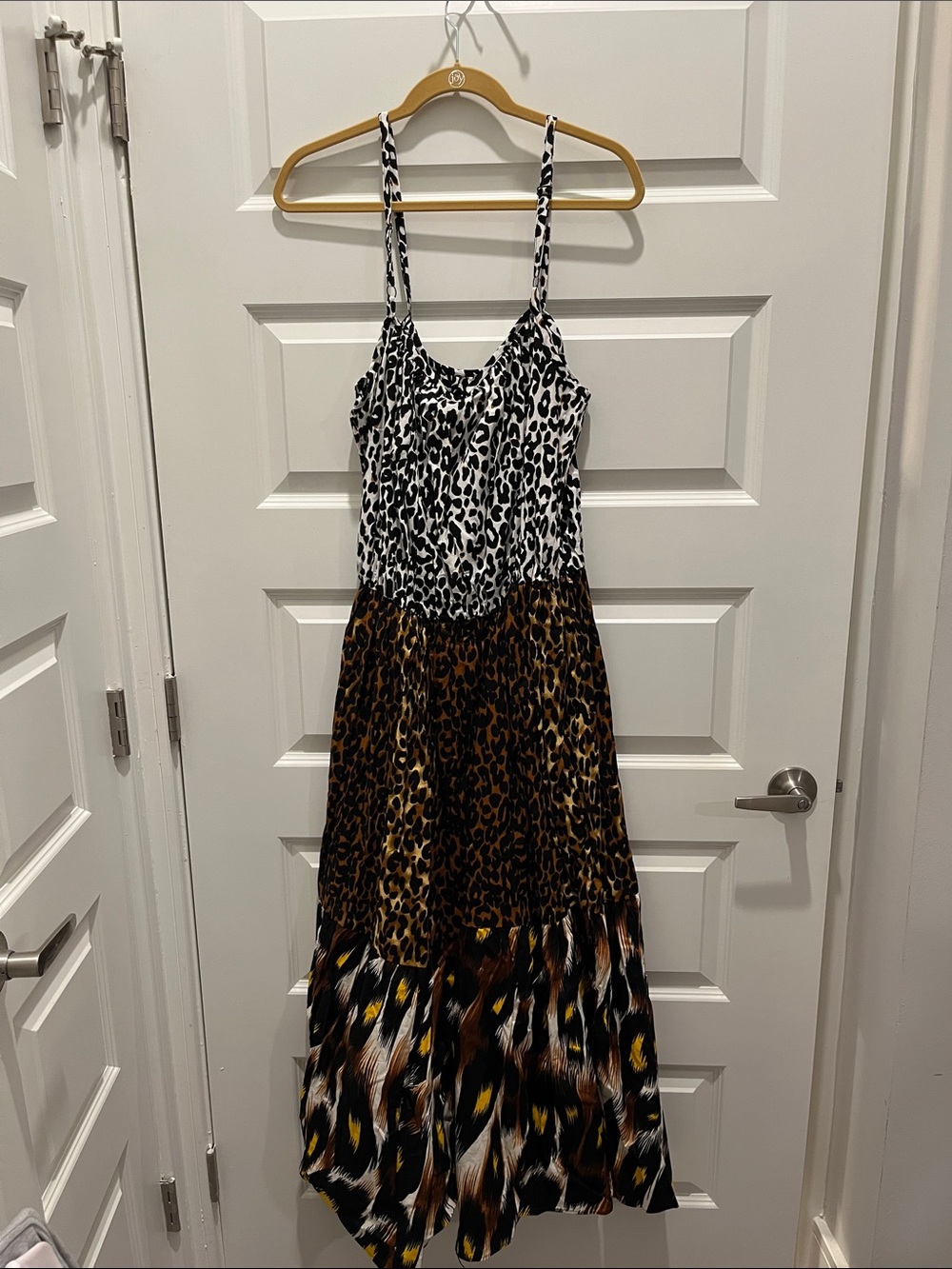 Tiered Leopard Print Maxi Dress - Black White Brown